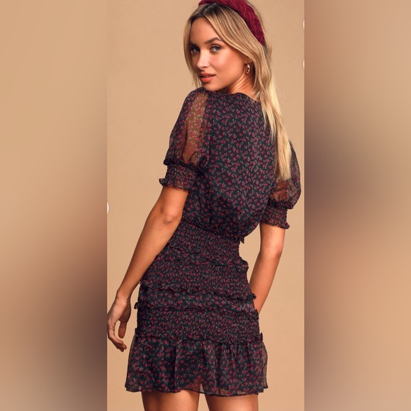 Revolve The East Order Behati Womens Liberty Floral Dress Size L Sheer Smocked - Picture 3 of 16